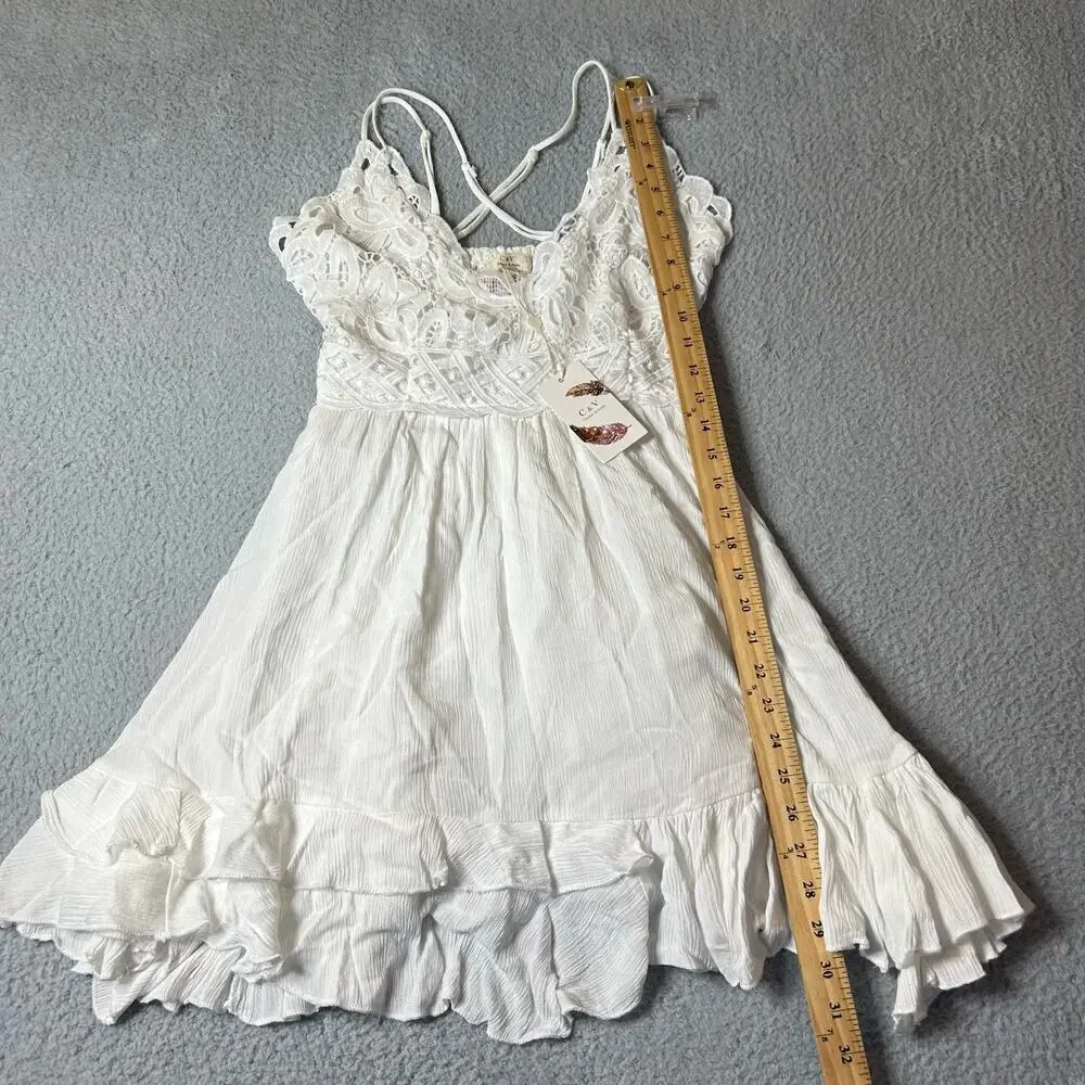 Chelsea & Violet Dress Womens Juniors S White Lace Bodice‎ Smocked Back Mini NEW